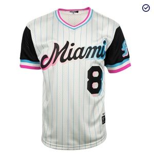 MIAMI GIANTS Vintage Inspired Jersey NL Pinstripe Replica V-neck Mesh Size M